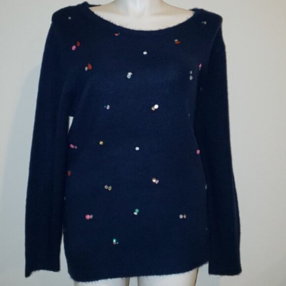 Retrology Navy Sweater with Sequin and Gem Accents - Picture 2 of 6